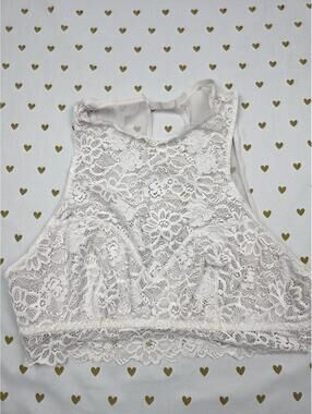 Victorias Secret White Lace High Line Large Bralette Bra Top Tank